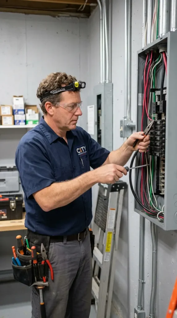 Electrician working in the panel